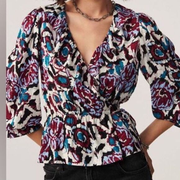 Ba&SH floral print wrap top. Size Large NWOT
